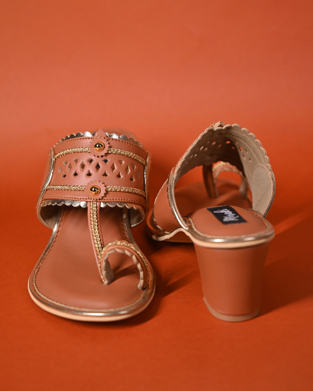 Tan Kolhapuri With Antique Gold Detailing
