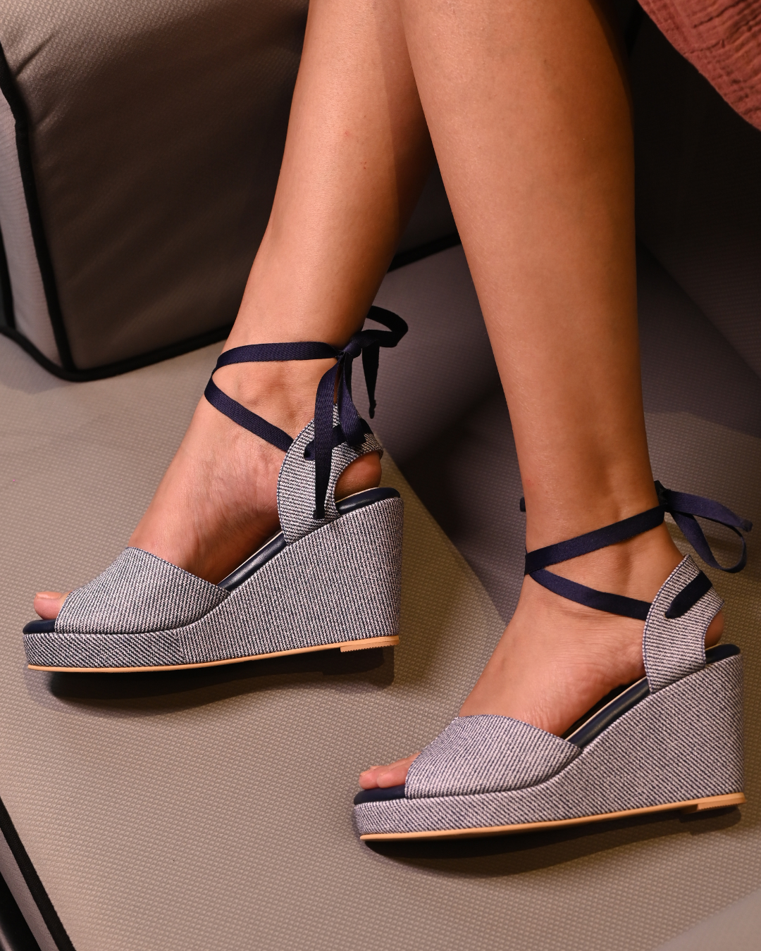 Blue Tie Up Wedges