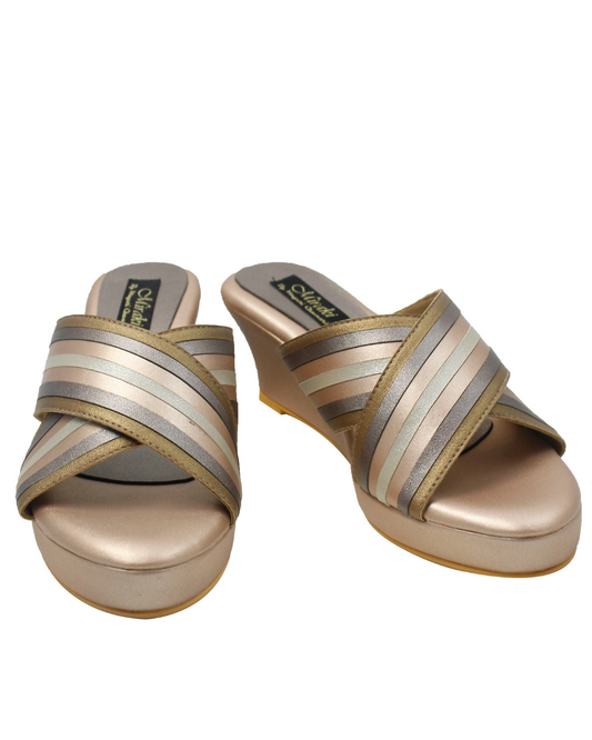 Antique Rose Gold And Silver Cross Strap Wedges