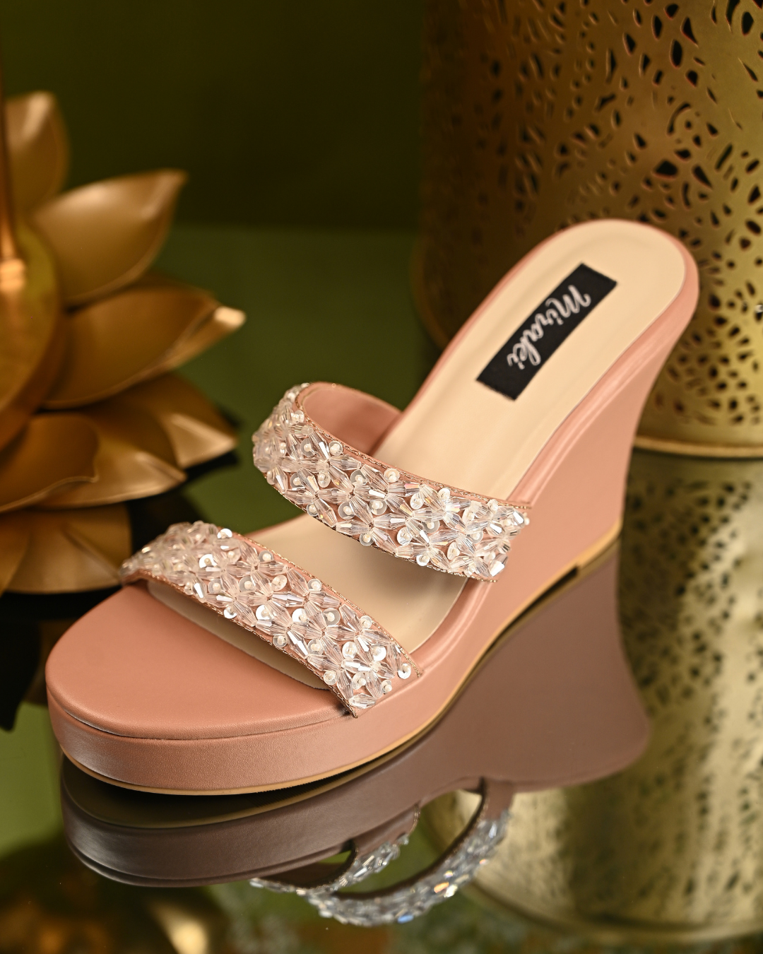 Peach Nude Wedges With Bead Work