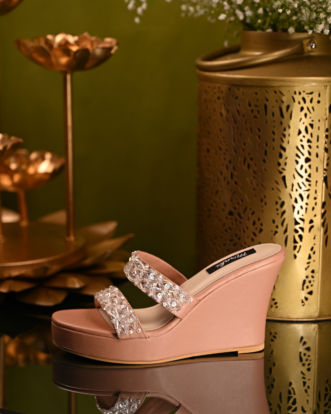 Peach Nude Wedges With Bead Work
