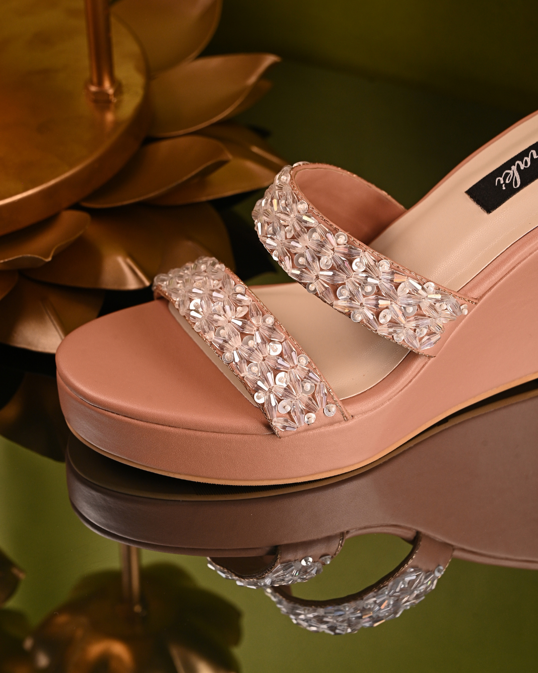 Peach Nude Wedges With Bead Work
