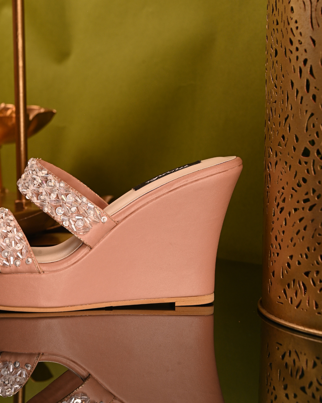 Peach Nude Wedges With Bead Work