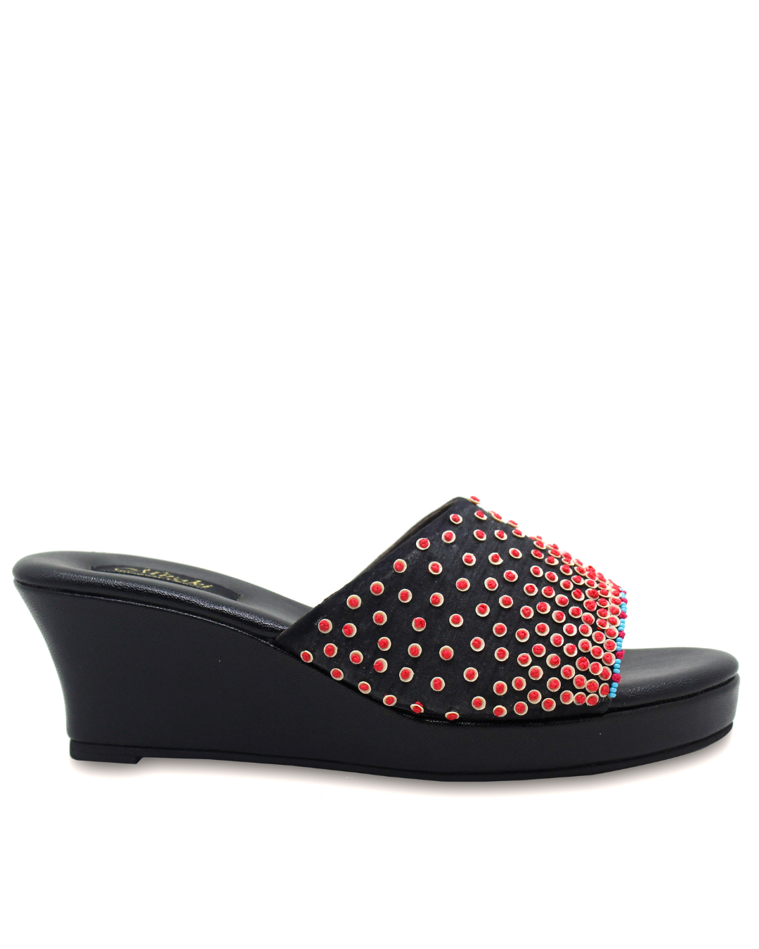 Black Silk Wedges With Knots & Sequins Handwork