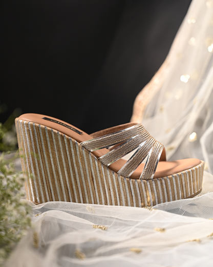 Strappy Gold Chain Slip On Wedge