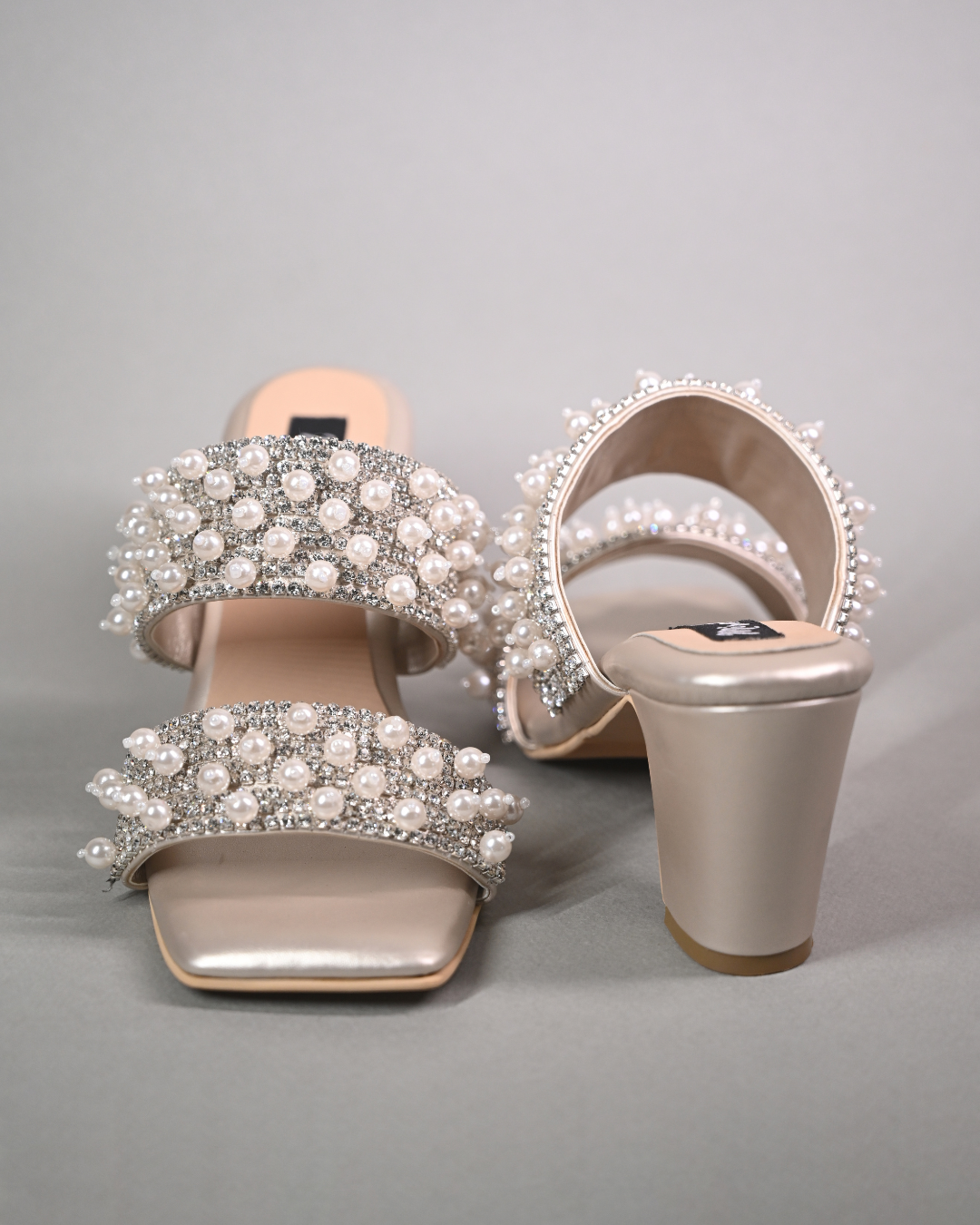 Pearl And Diamonds Embellished Block Heels