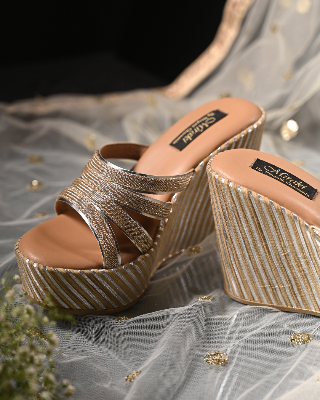 Strappy Gold Chain Slip On Wedge