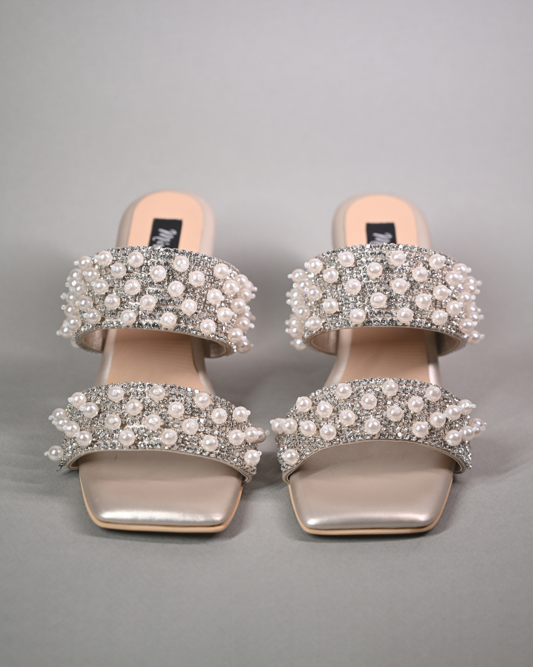 Pearl And Diamonds Embellished Block Heels