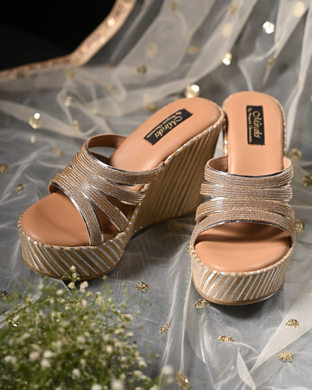 Strappy Gold Chain Slip On Wedge