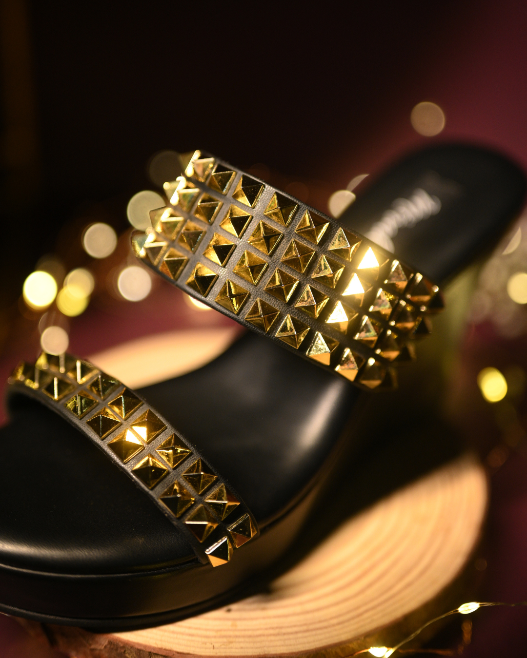 Black Studded Wedges