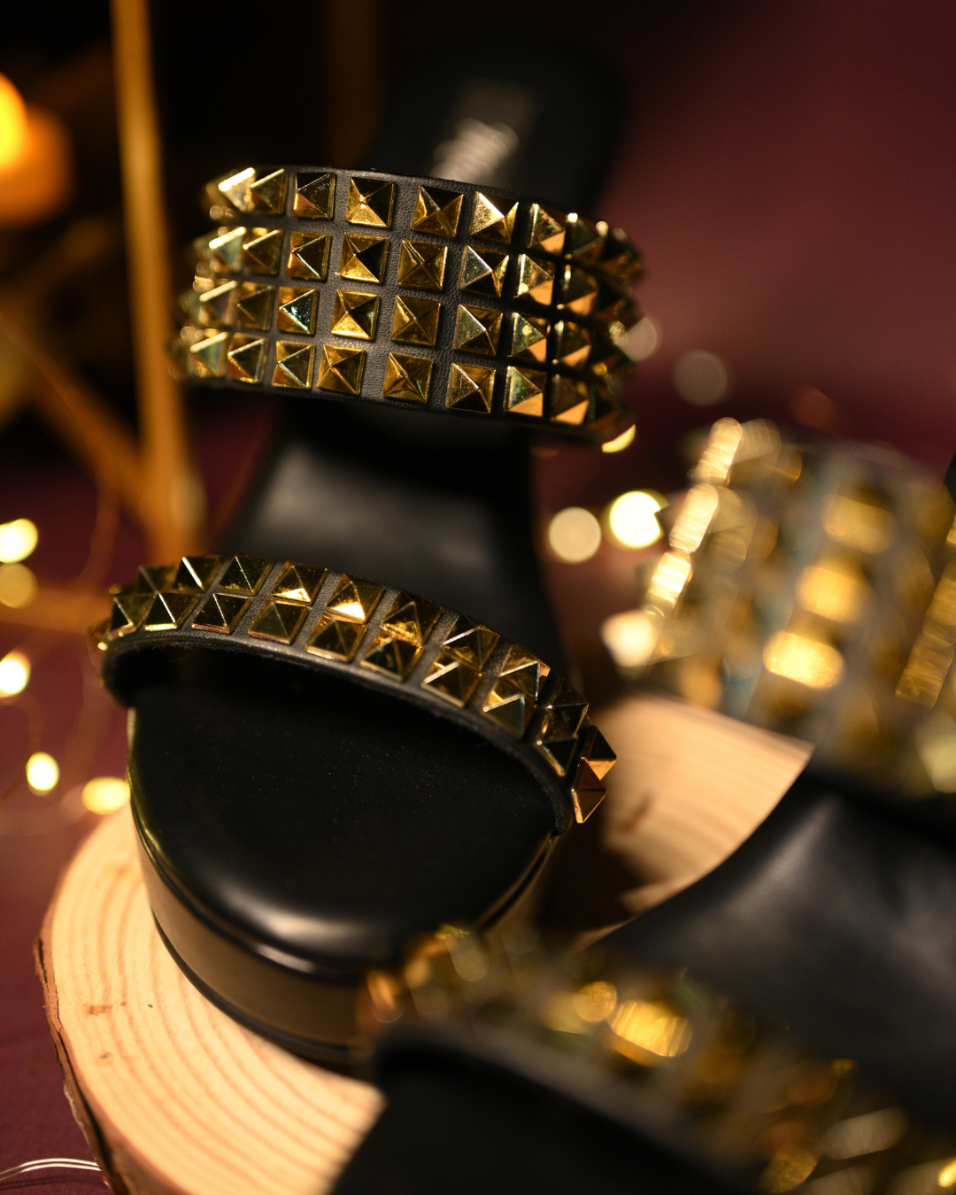 Black Studded Wedges