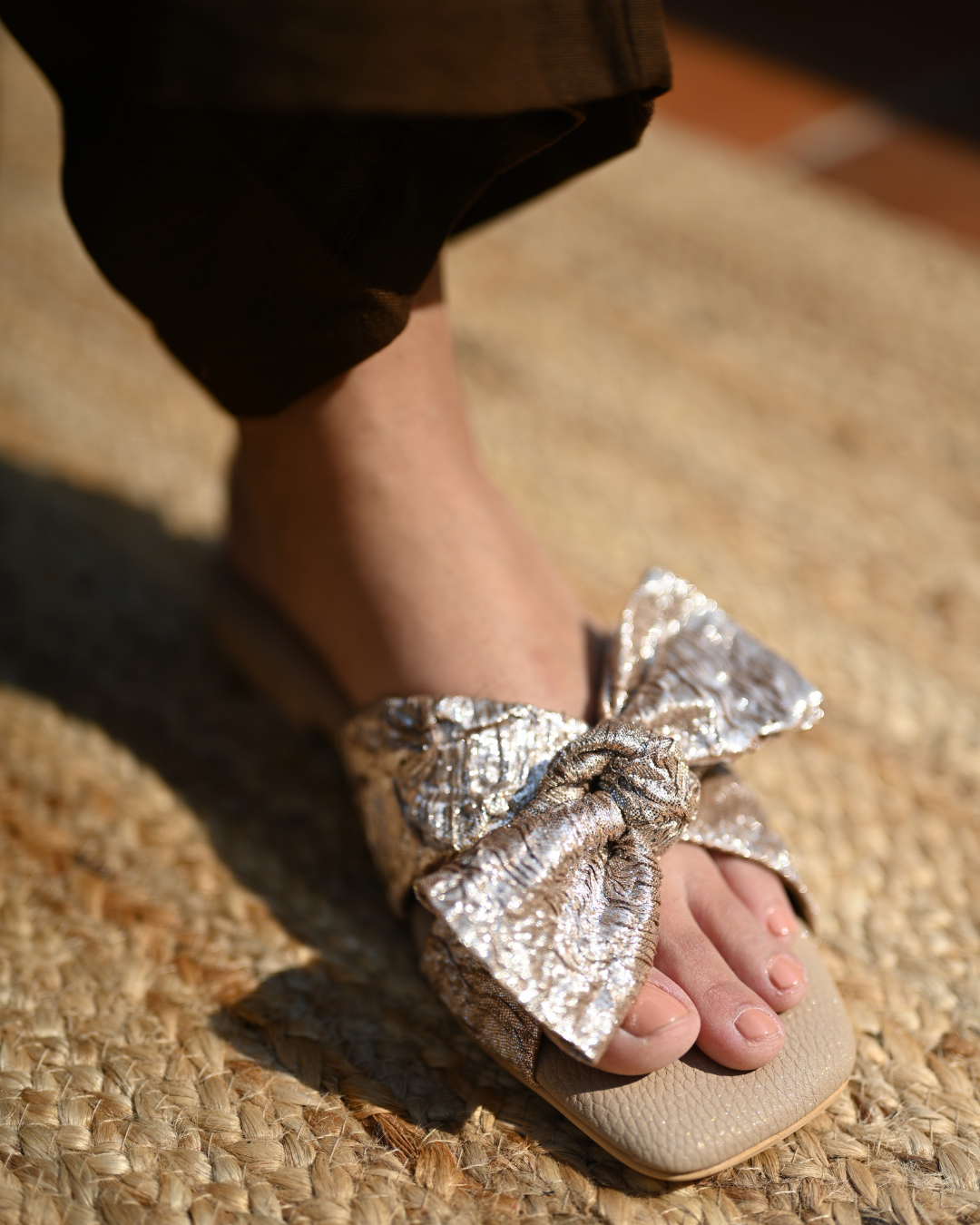 Gold & Champagne Bow Slide In Flats