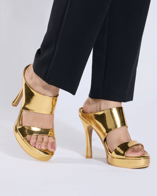 Gold Metallic Sculpted Slip-On Heels