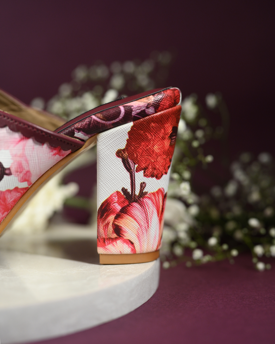 Floral Printed Kolhapuri With Block Heels