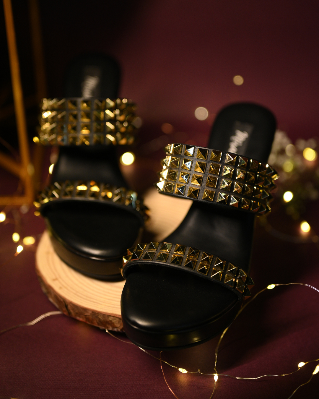 Black Studded Wedges
