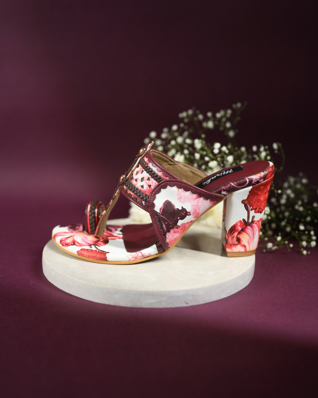 Floral Printed Kolhapuri With Block Heels