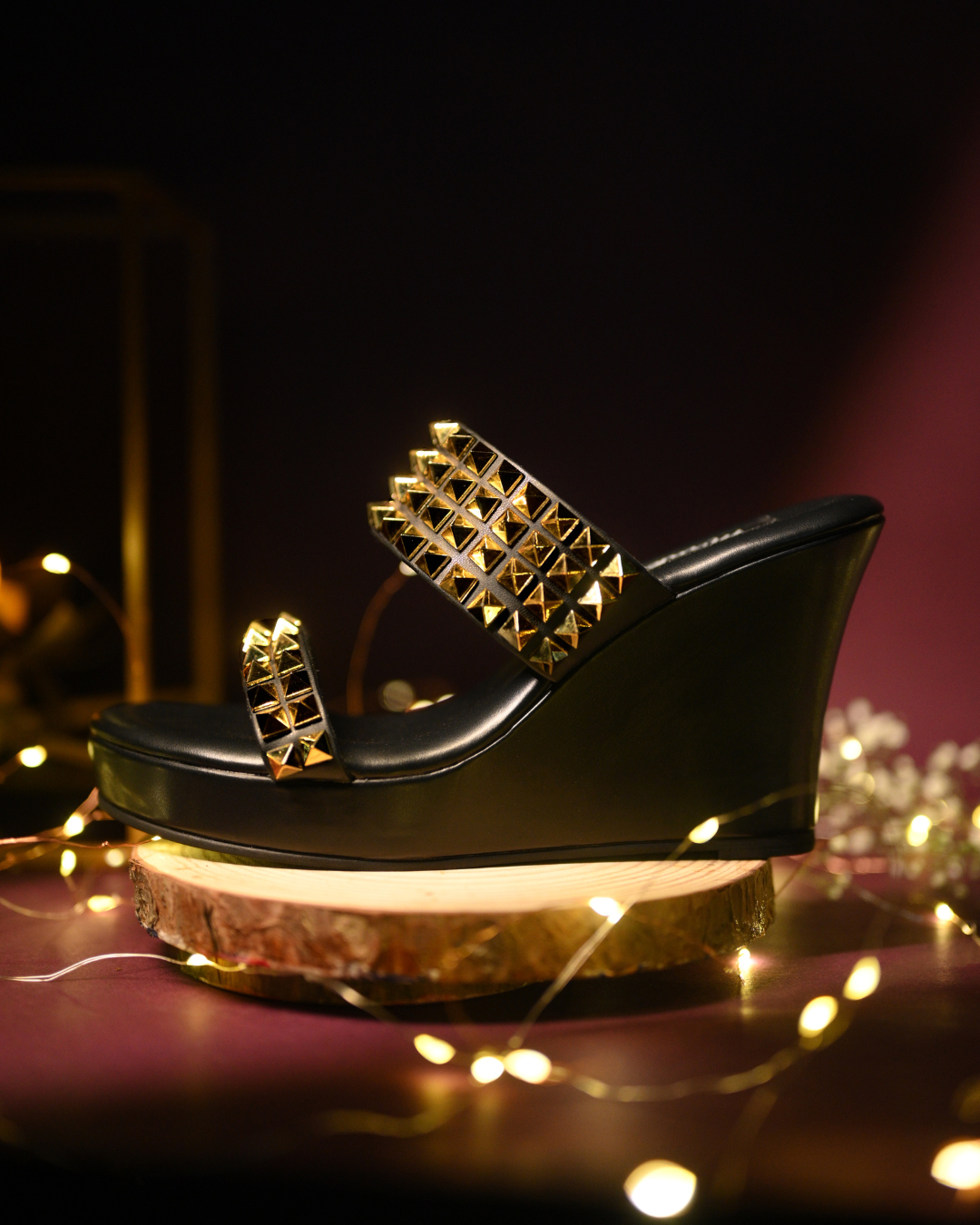 Black Studded Wedges