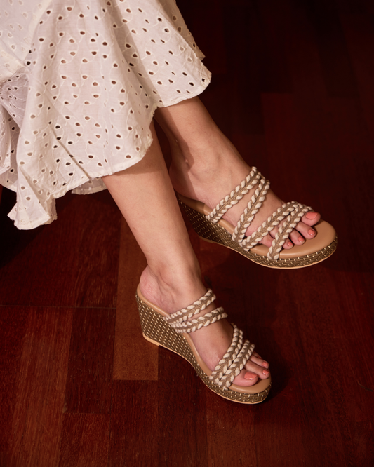 Braided Strappy Wedge Slides