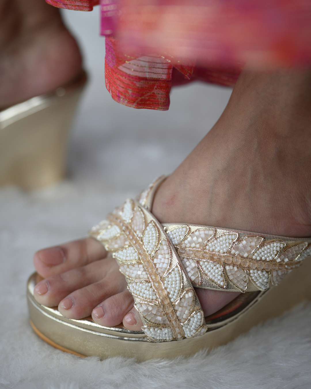 Gold Leaf Motif Handwork Wedges