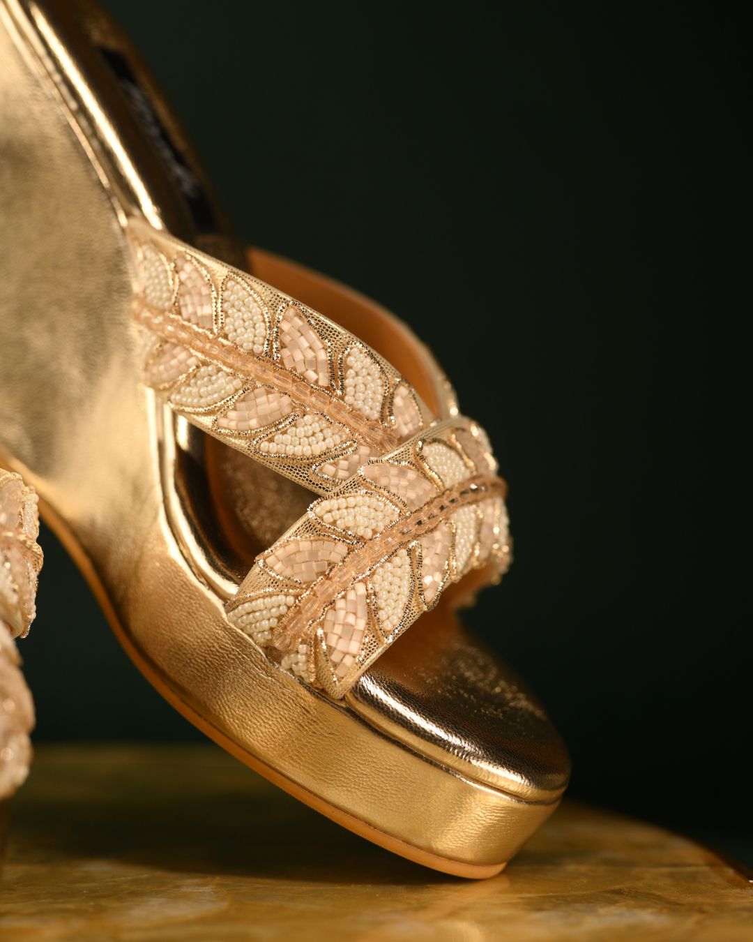 Gold Leaf Motif Handwork Wedges