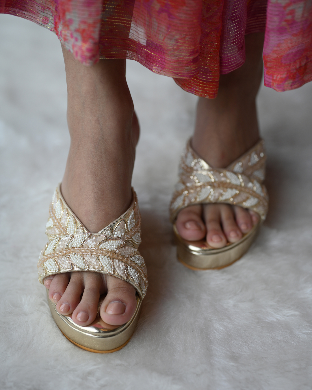 Gold Leaf Motif Handwork Wedges