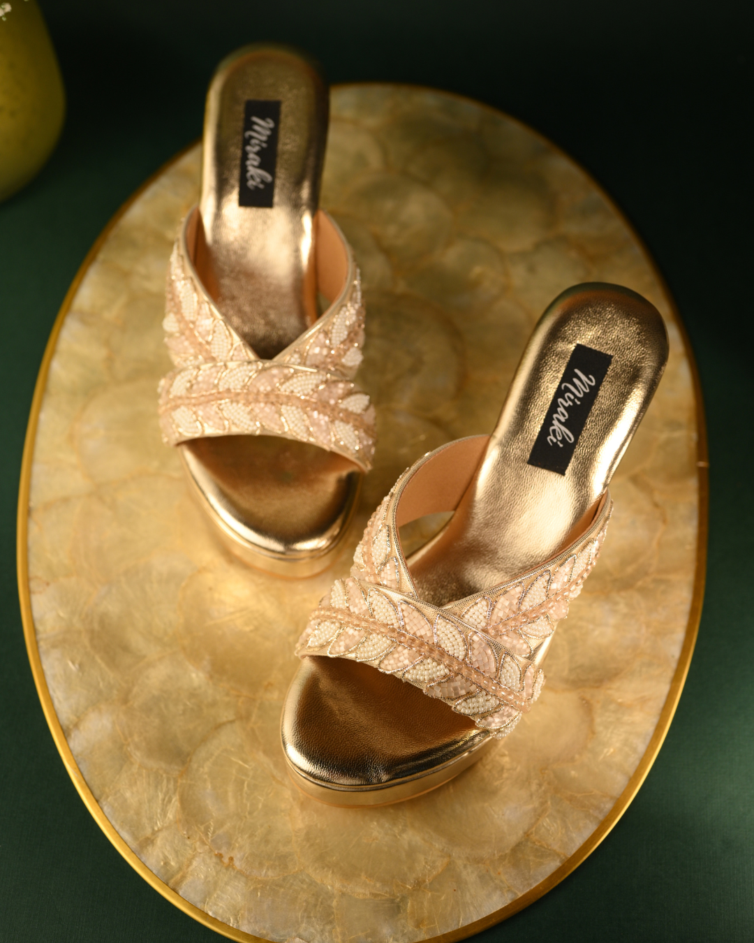 Gold Leaf Motif Handwork Wedges
