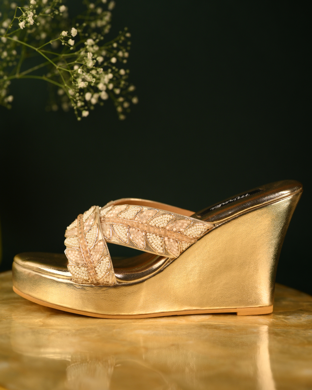 Gold Leaf Motif Handwork Wedges