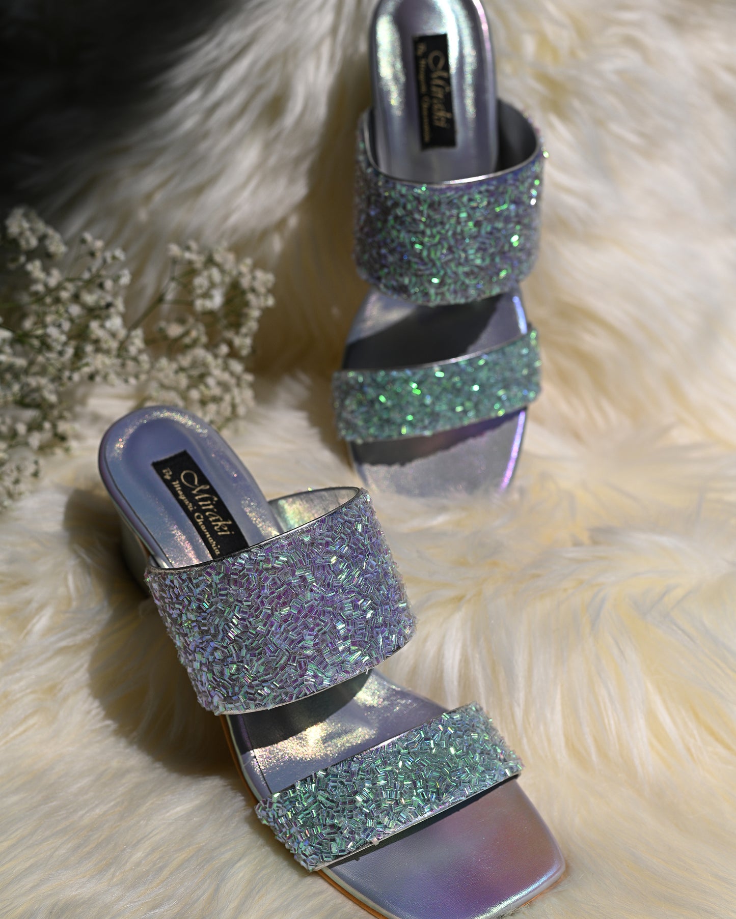 Iridescent Slip On Block Heels