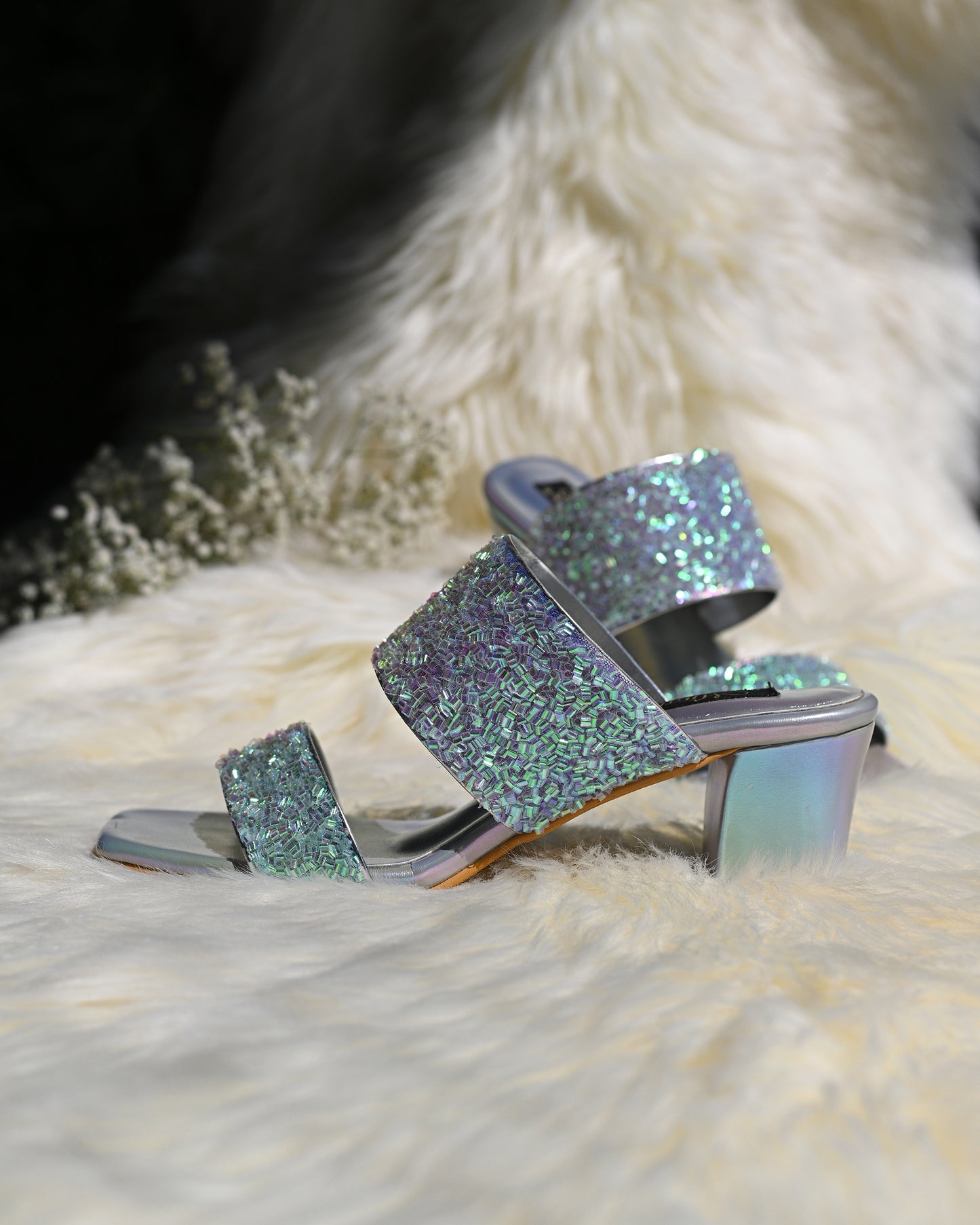 Iridescent Slip On Block Heels