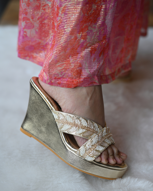 Gold Leaf Motif Handwork Wedges