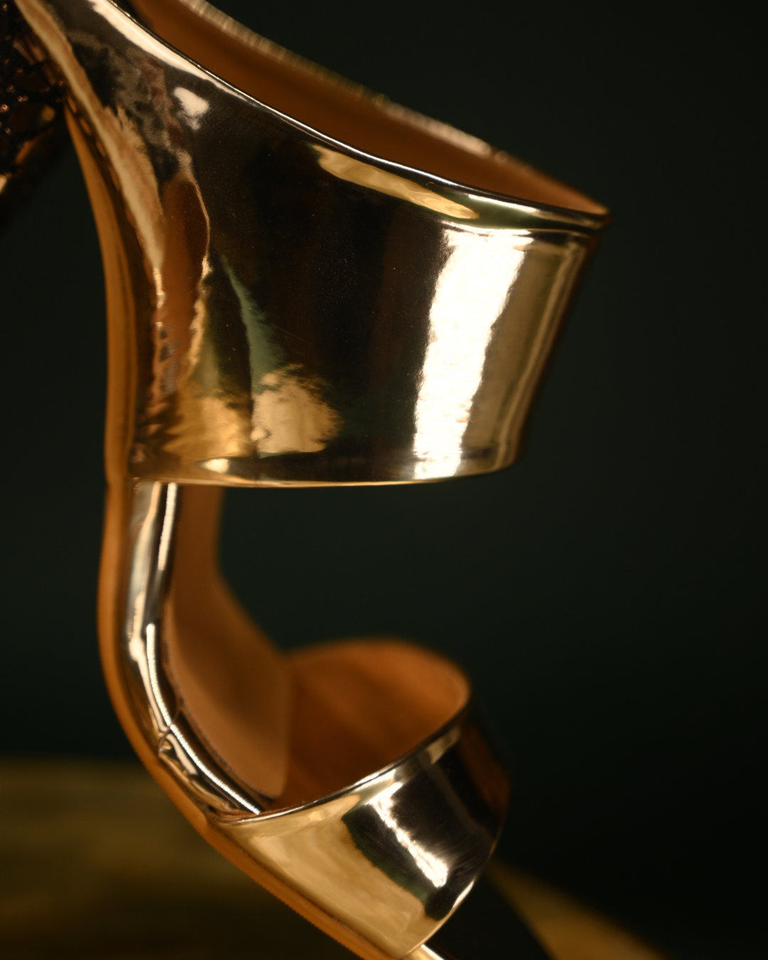 Gold Mirror Effect Slip On Block Heels