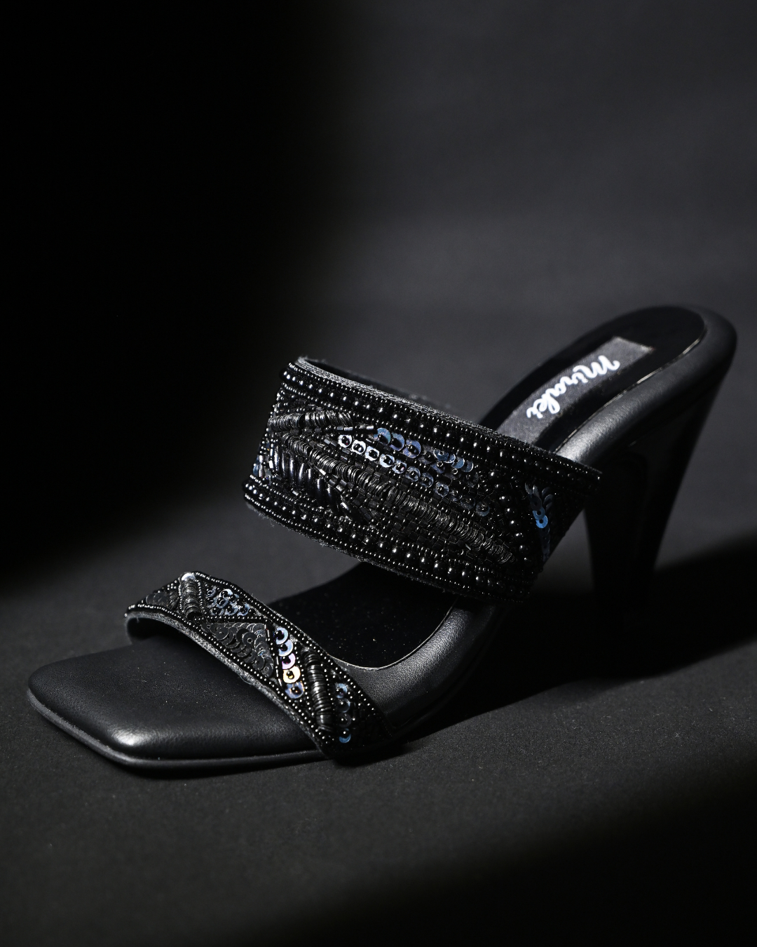 Black Dual Strap Handwork Heels