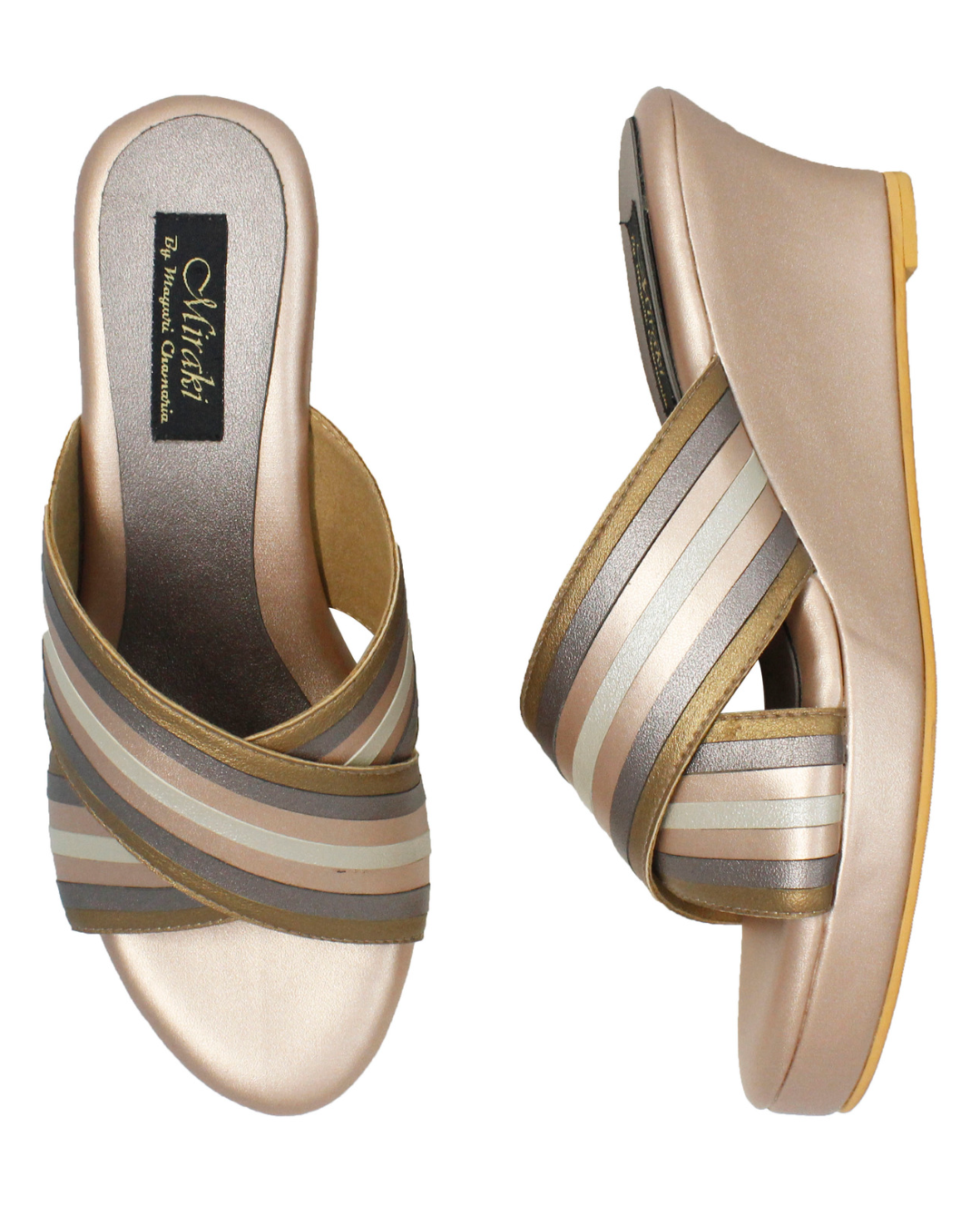 Antique Rose Gold And Silver Cross Strap Wedges