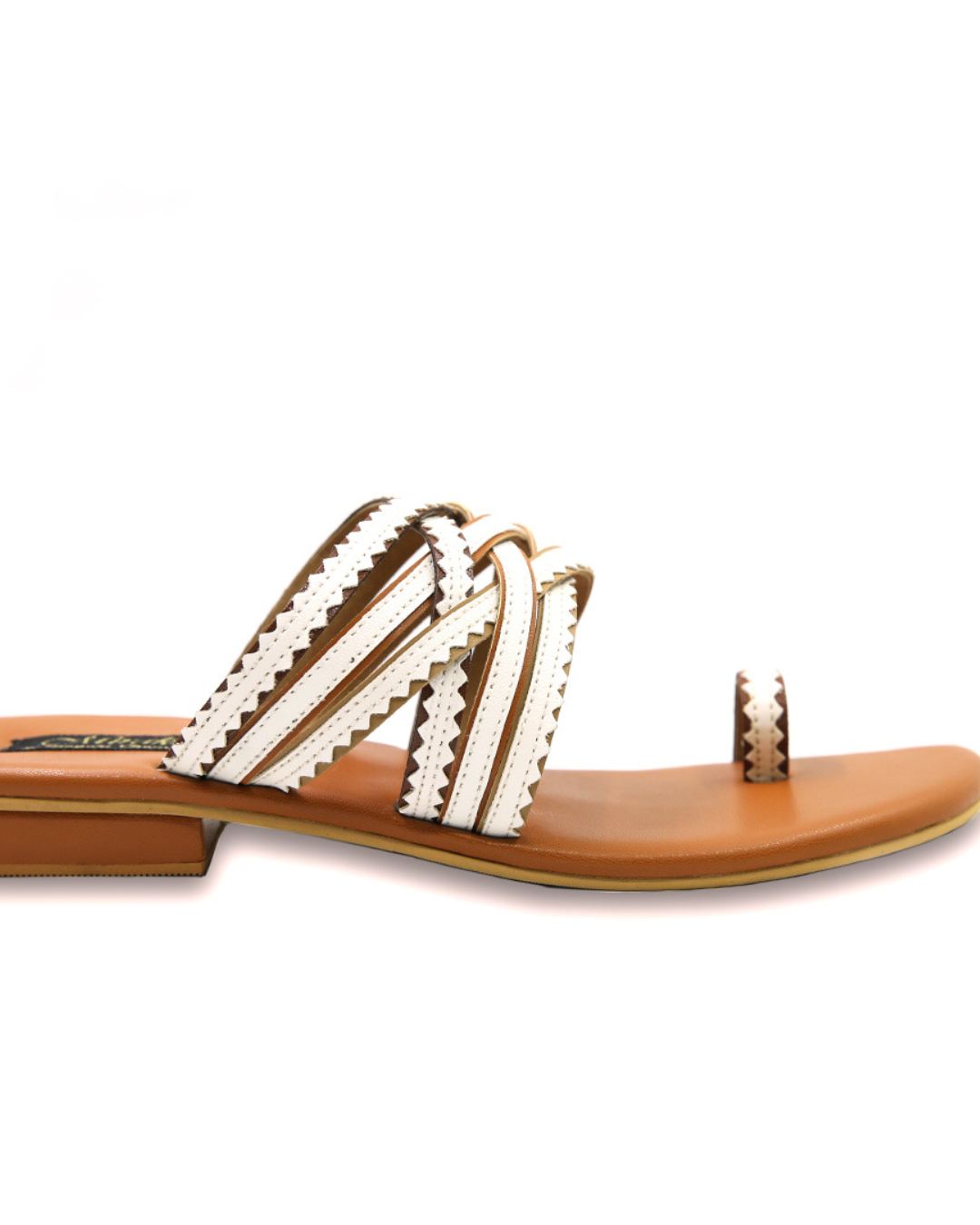Pattern Cut Nude And White Strappy Flats