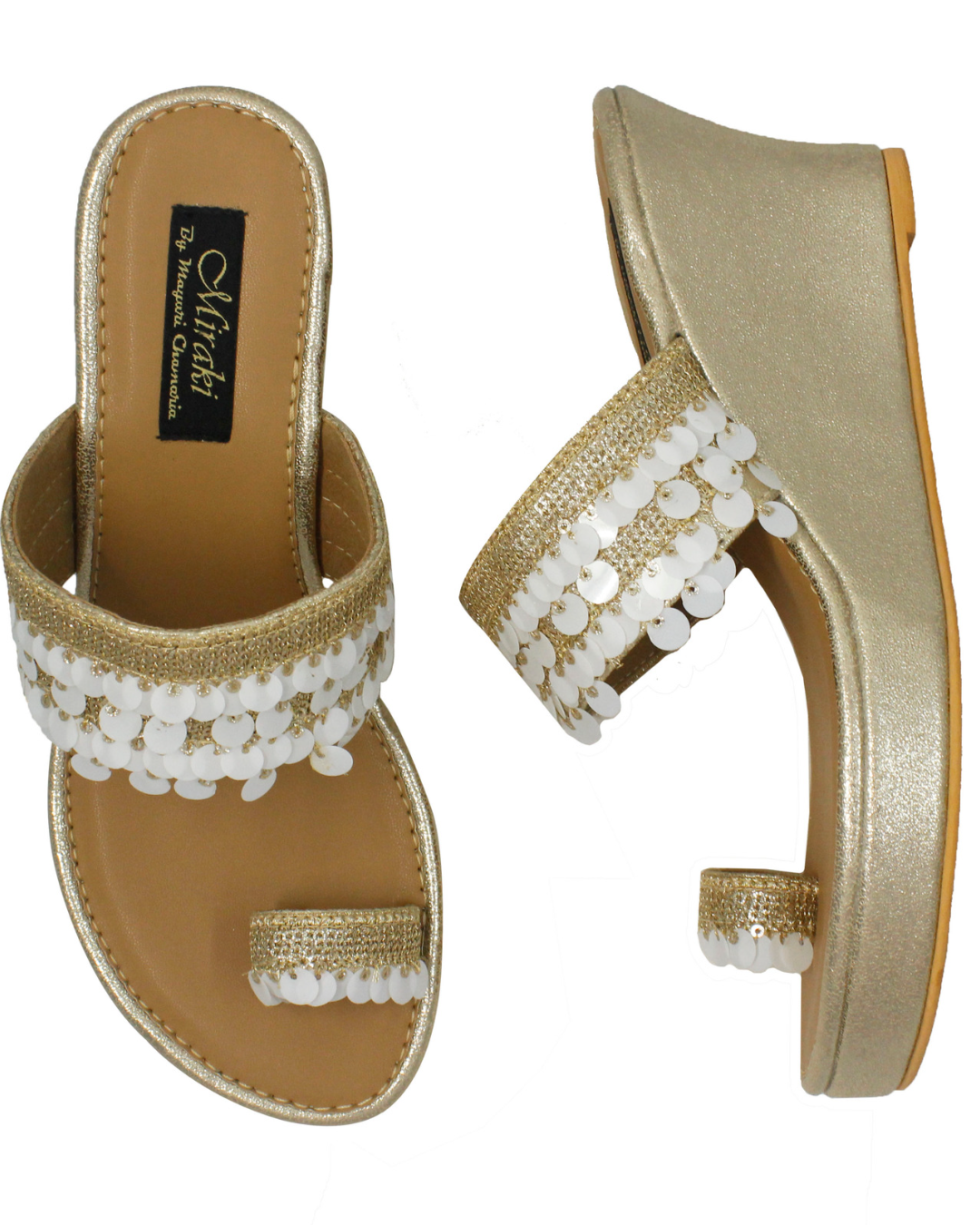 White Dangling Sequins Wedges