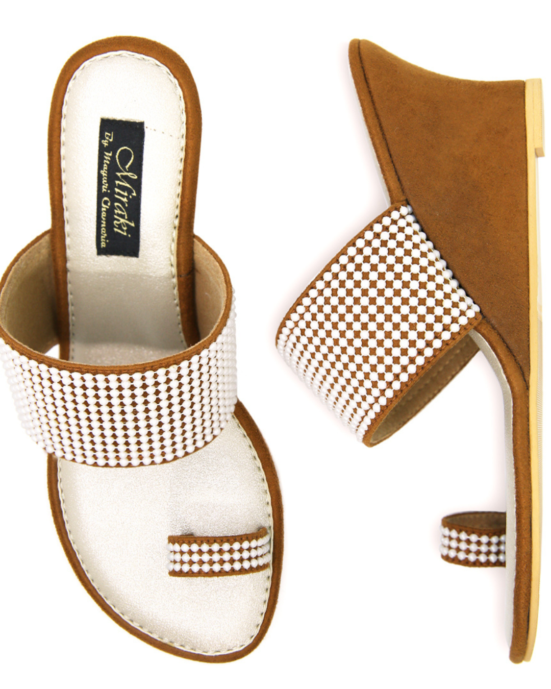 Brown Suede Wedges With Pearls