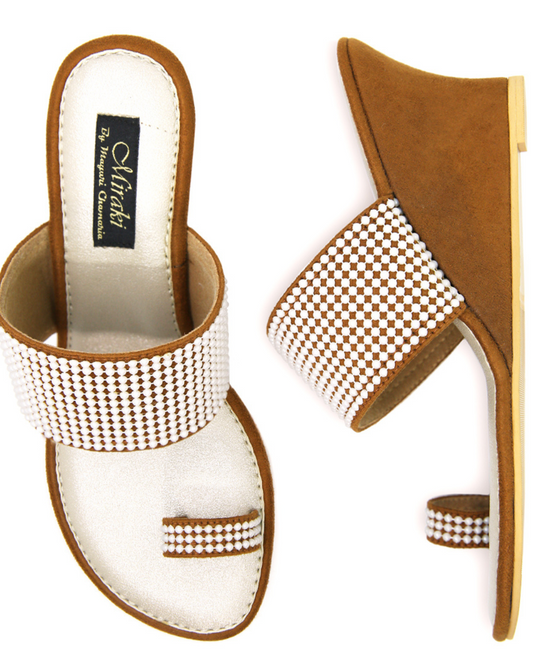 Brown Suede Wedges With Pearls