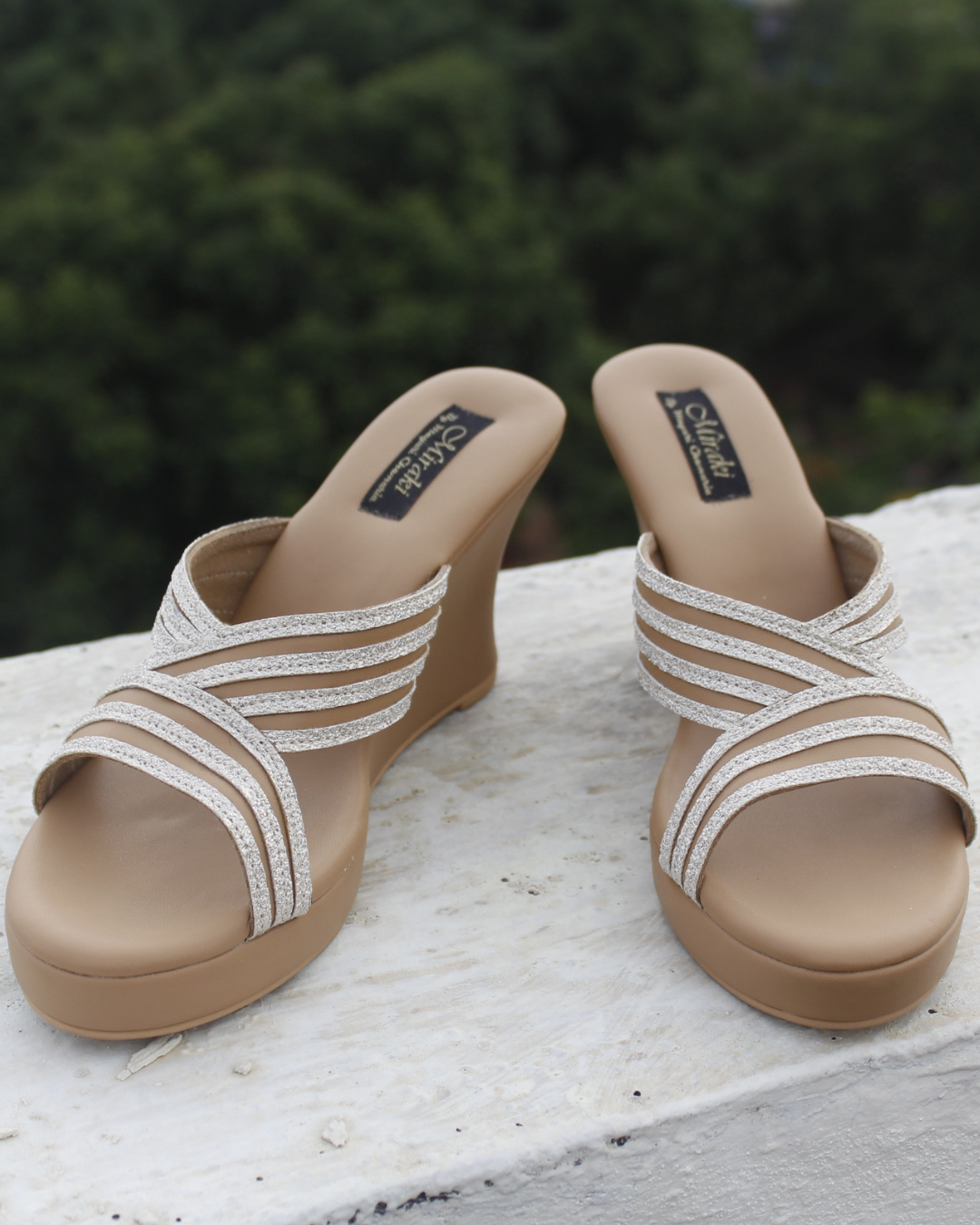 White Shimmer & Nude Pattern Cut Wedges