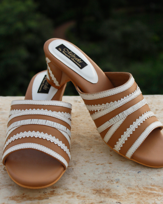 Nude & White Pattern Cut Box Heel