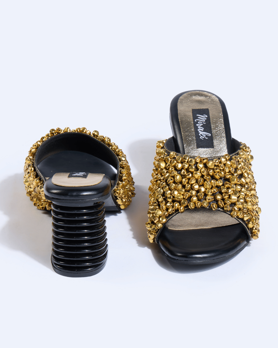 Gold Ghungroo Spiral Sculpted Heels