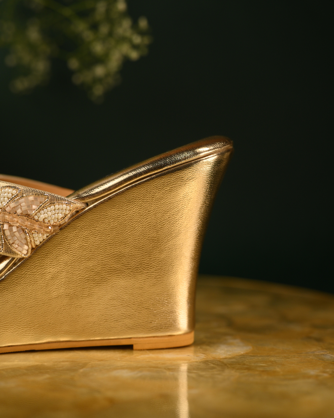 Gold Leaf Motif Handwork Wedges