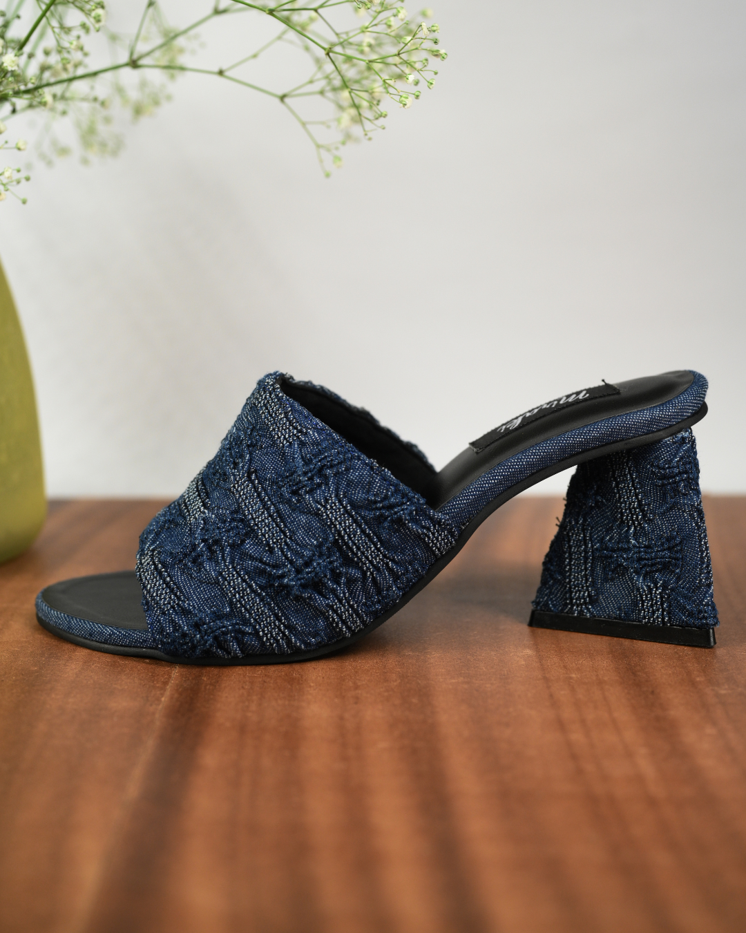 Denim Slip On With Triangle Block Heels