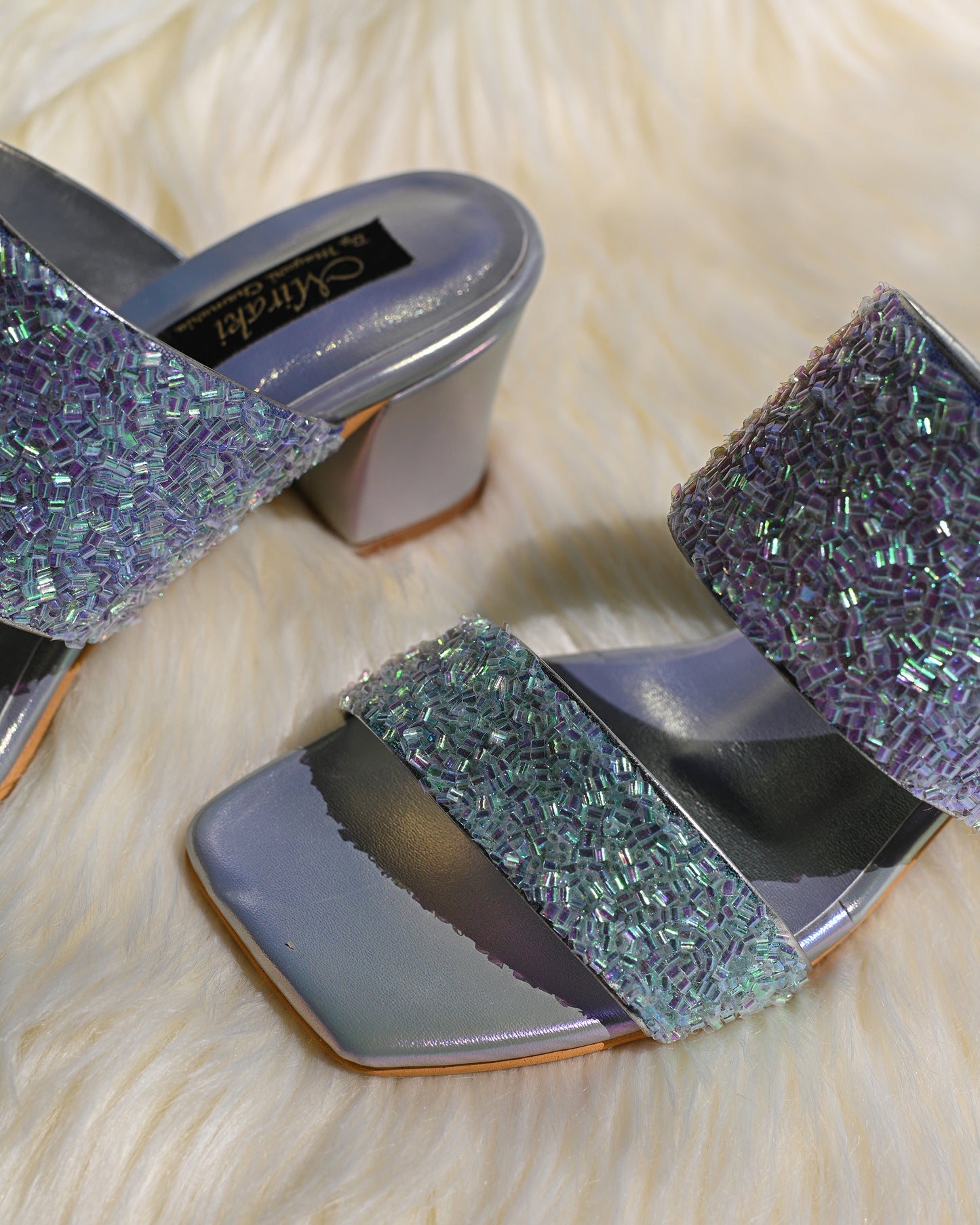 Iridescent Slip On Block Heels