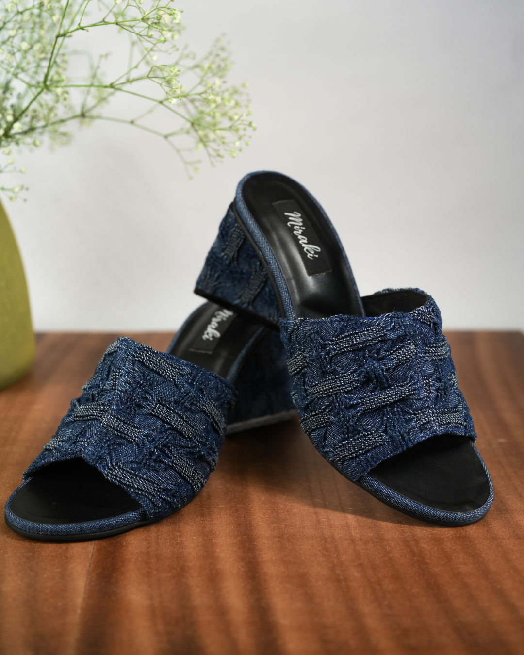 Denim Slip On With Triangle Block Heels