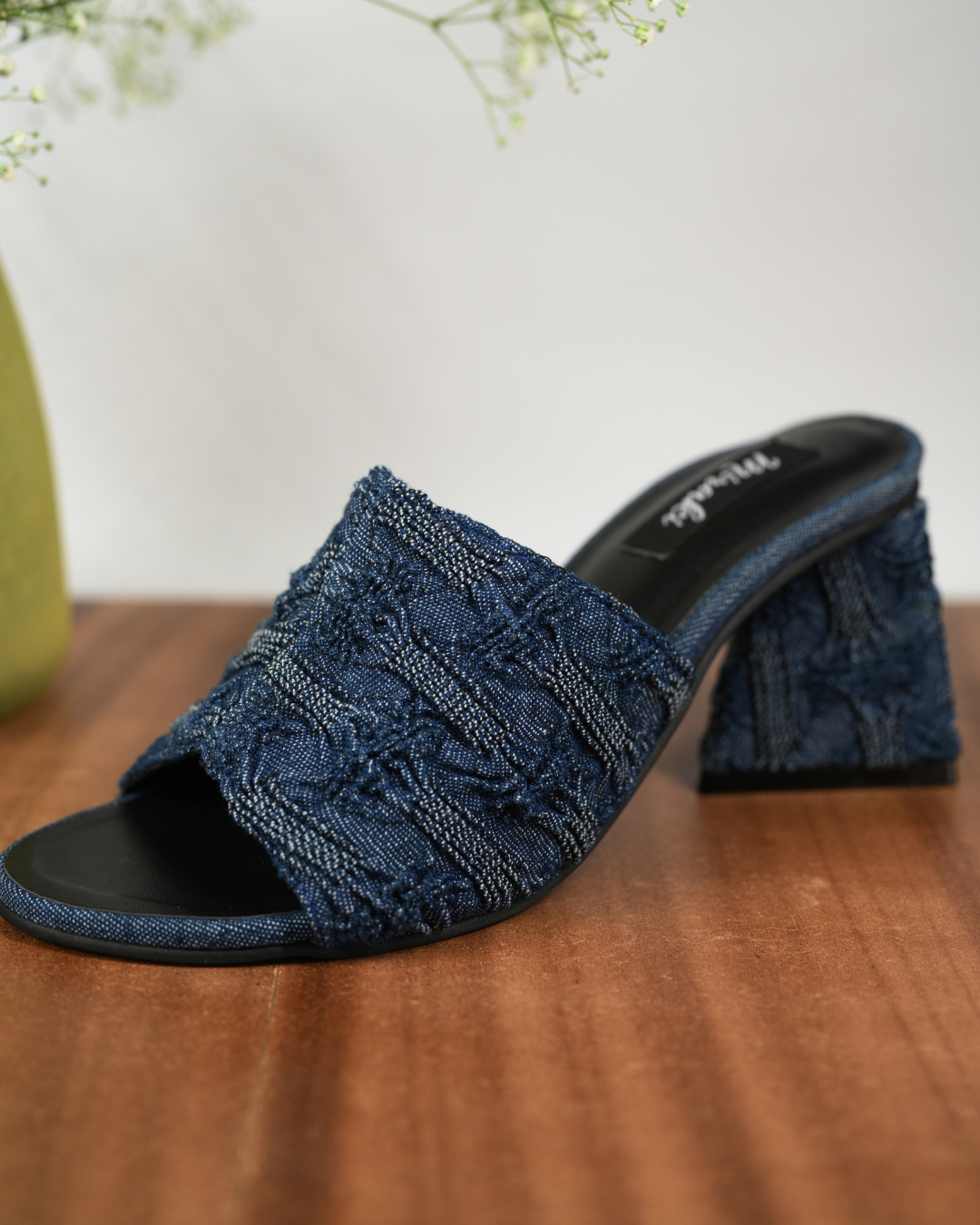 Denim Slip On With Triangle Block Heels