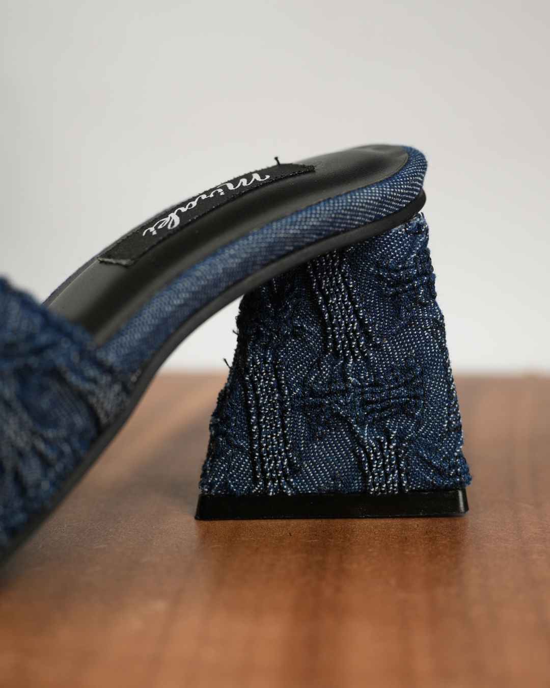 Denim Slip On With Triangle Block Heels