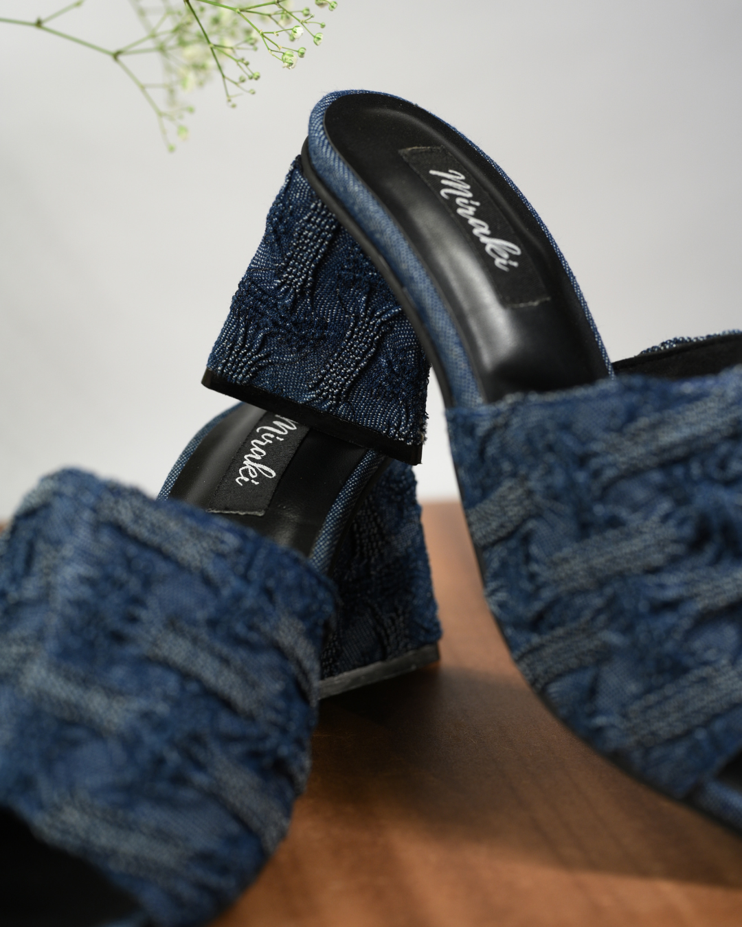 Denim Slip On With Triangle Block Heels