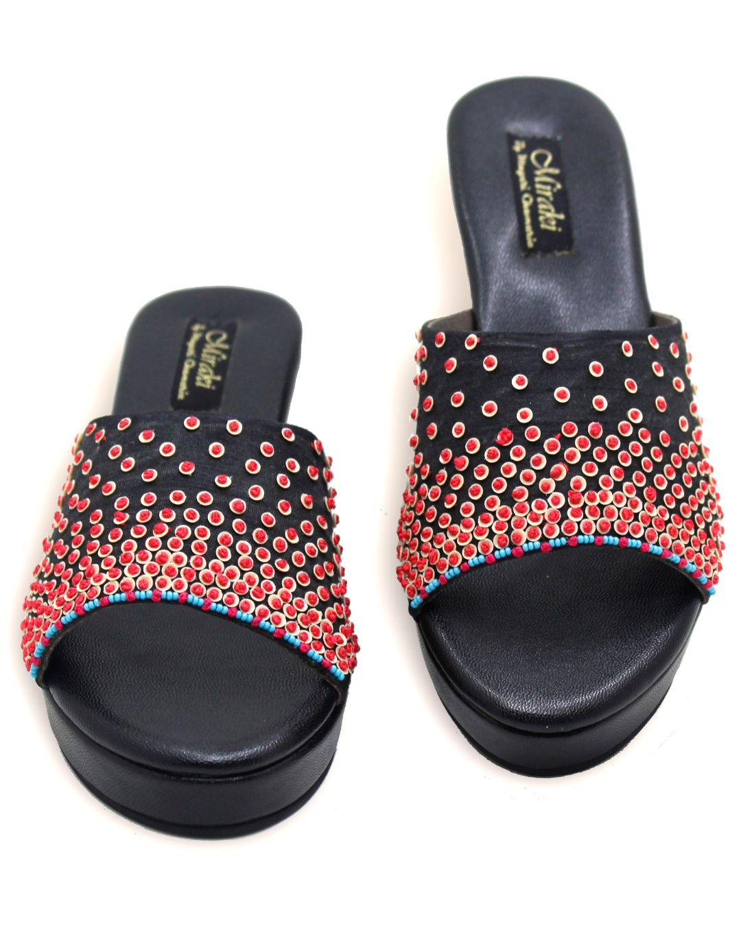 Black Silk Wedges With Knots & Sequins Handwork