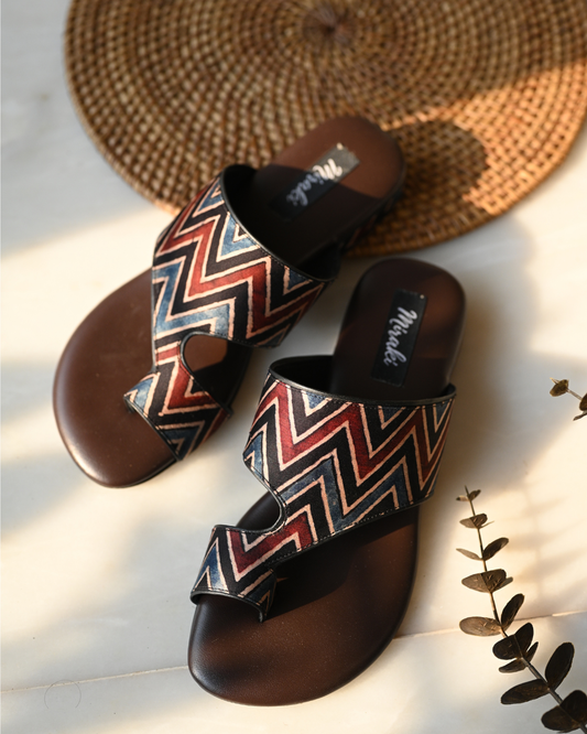 Printed Slide In Flats With Thumb Support