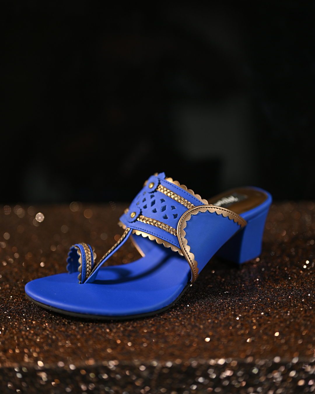 Matte Royal Blue Kolhapuri With Antique Gold Detailing